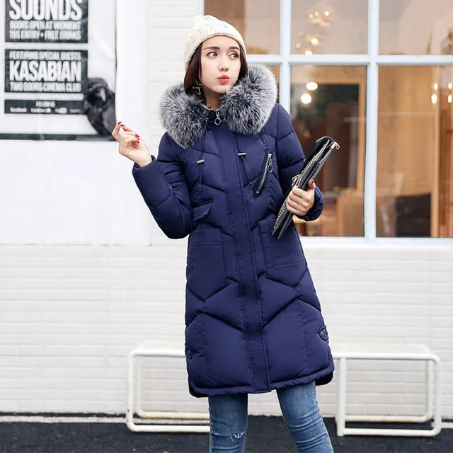 2017 winter women hooded coat fur collar thicken warm long jacket female plus size 3XL outerwear parka ladies chaqueta feminino