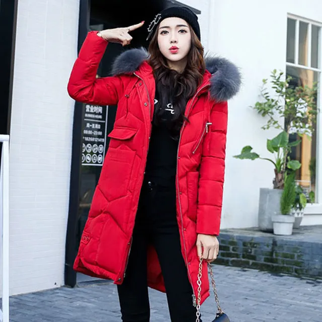 2017 winter women hooded coat fur collar thicken warm long jacket female plus size 3XL outerwear parka ladies chaqueta feminino