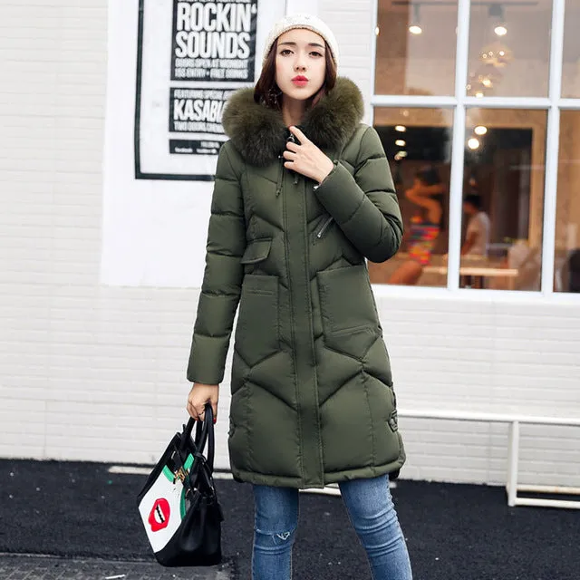 2017 winter women hooded coat fur collar thicken warm long jacket female plus size 3XL outerwear parka ladies chaqueta feminino