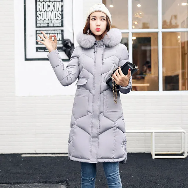 2017 winter women hooded coat fur collar thicken warm long jacket female plus size 3XL outerwear parka ladies chaqueta feminino