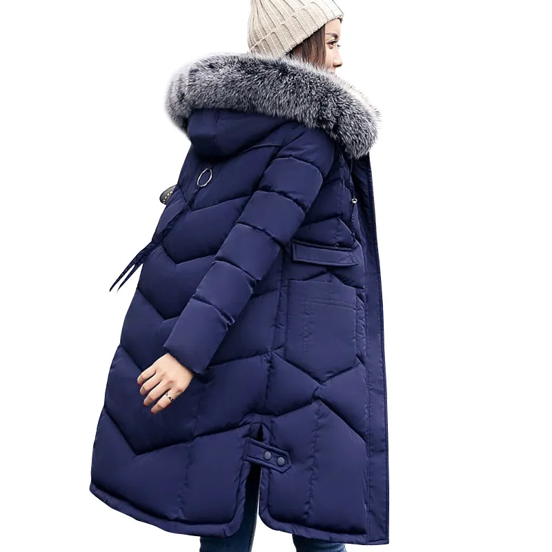 2017 winter women hooded coat fur collar thicken warm long jacket female plus size 3XL outerwear parka ladies chaqueta feminino