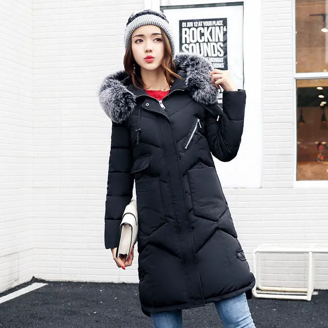 2017 winter women hooded coat fur collar thicken warm long jacket female plus size 3XL outerwear parka ladies chaqueta feminino