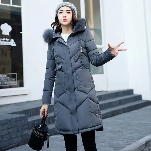 2017 winter women hooded coat fur collar thicken warm long jacket female plus size 3XL outerwear parka ladies chaqueta feminino