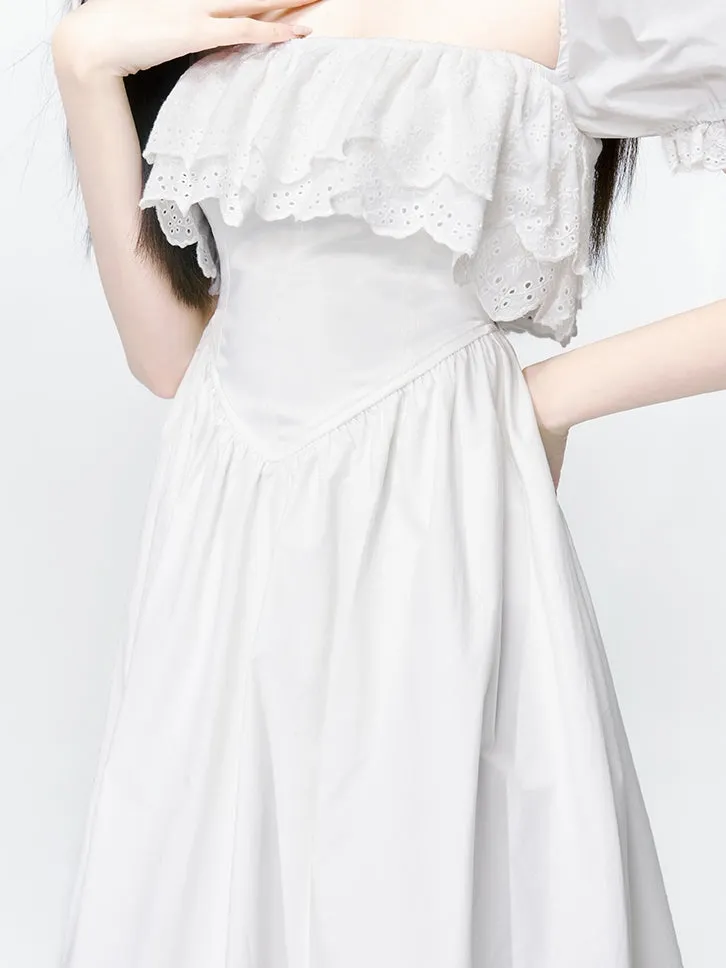 2type Puff-sleeve Fluffily Frill Sweet One-piece