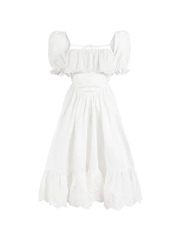 2type Puff-sleeve Fluffily Frill Sweet One-piece