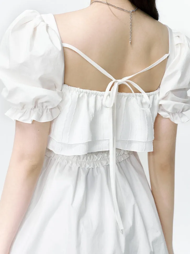 2type Puff-sleeve Fluffily Frill Sweet One-piece