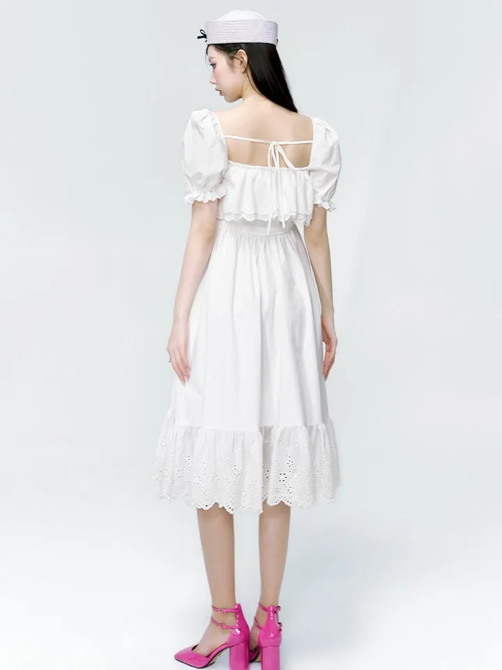 2type Puff-sleeve Fluffily Frill Sweet One-piece
