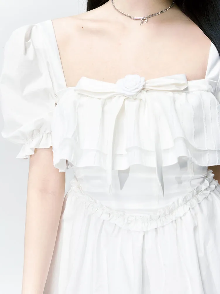 2type Puff-sleeve Fluffily Frill Sweet One-piece