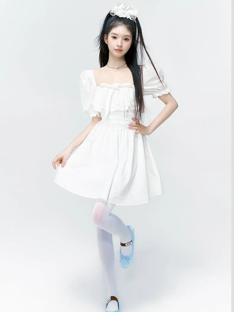 2type Puff-sleeve Fluffily Frill Sweet One-piece