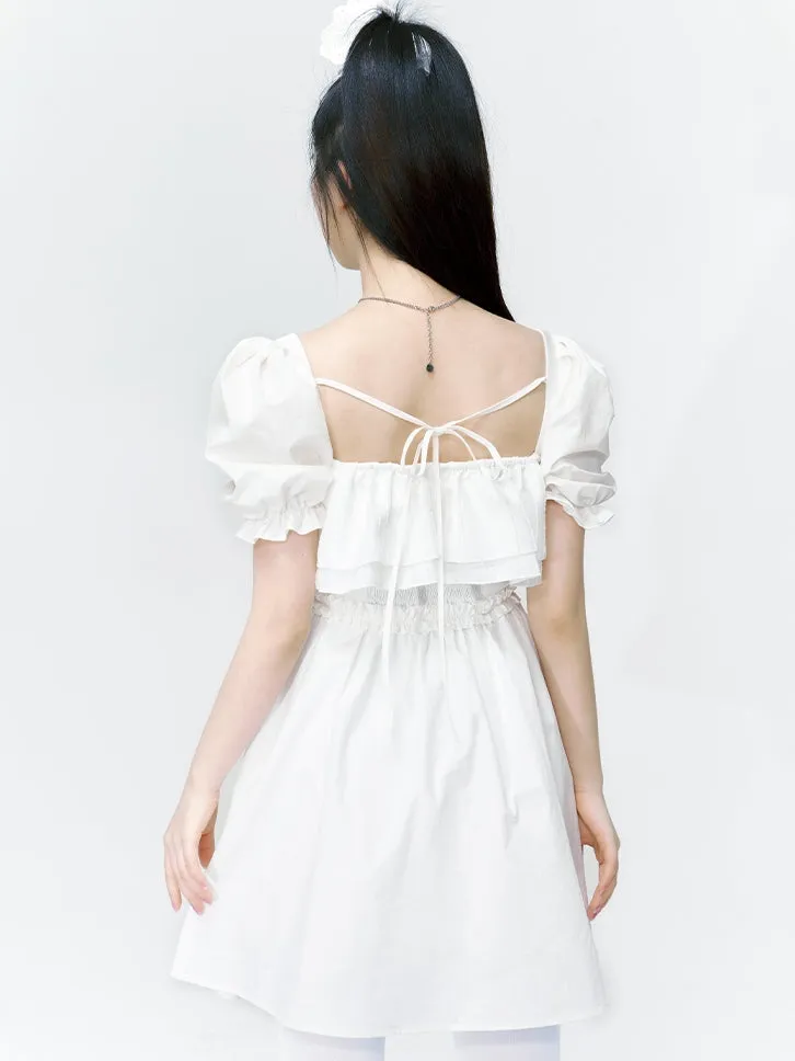 2type Puff-sleeve Fluffily Frill Sweet One-piece