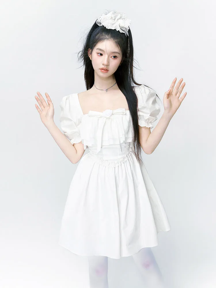 2type Puff-sleeve Fluffily Frill Sweet One-piece