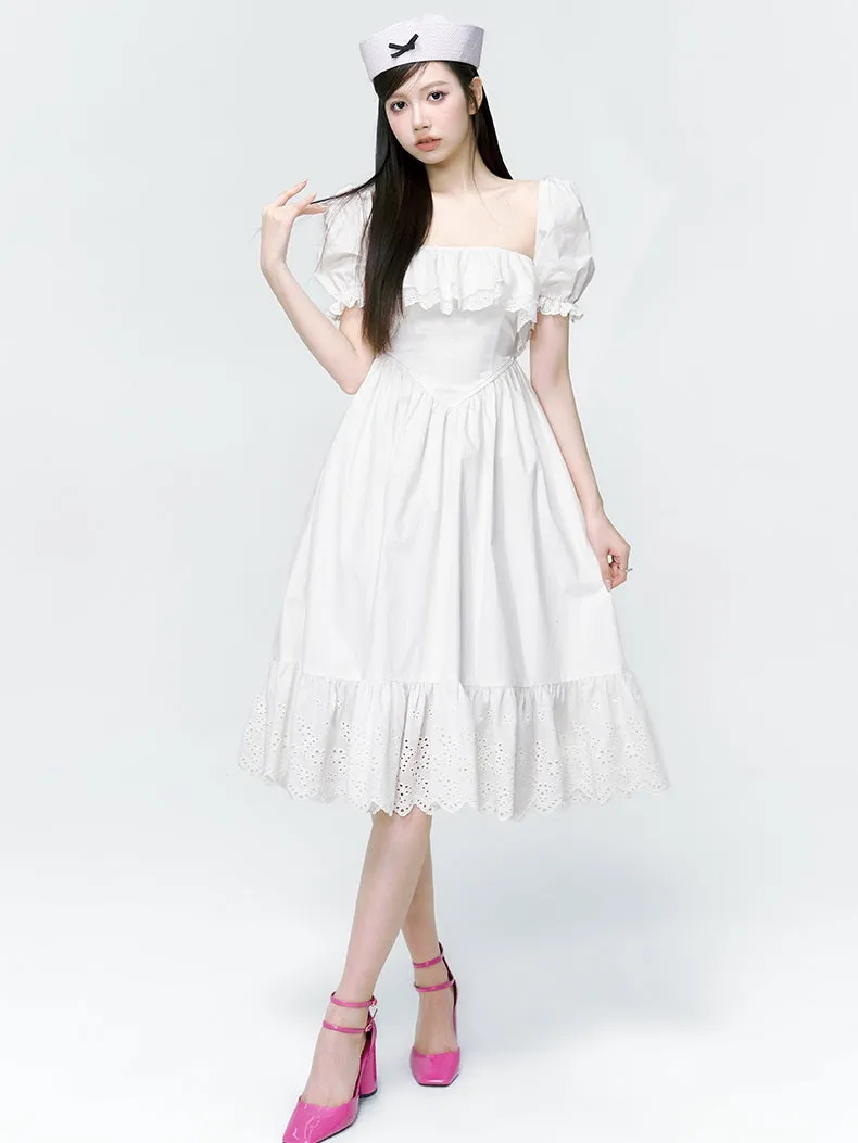 2type Puff-sleeve Fluffily Frill Sweet One-piece