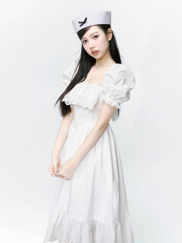 2type Puff-sleeve Fluffily Frill Sweet One-piece