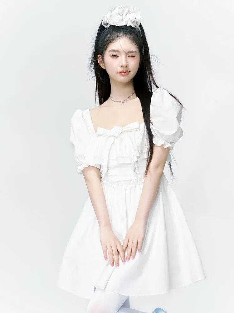 2type Puff-sleeve Fluffily Frill Sweet One-piece