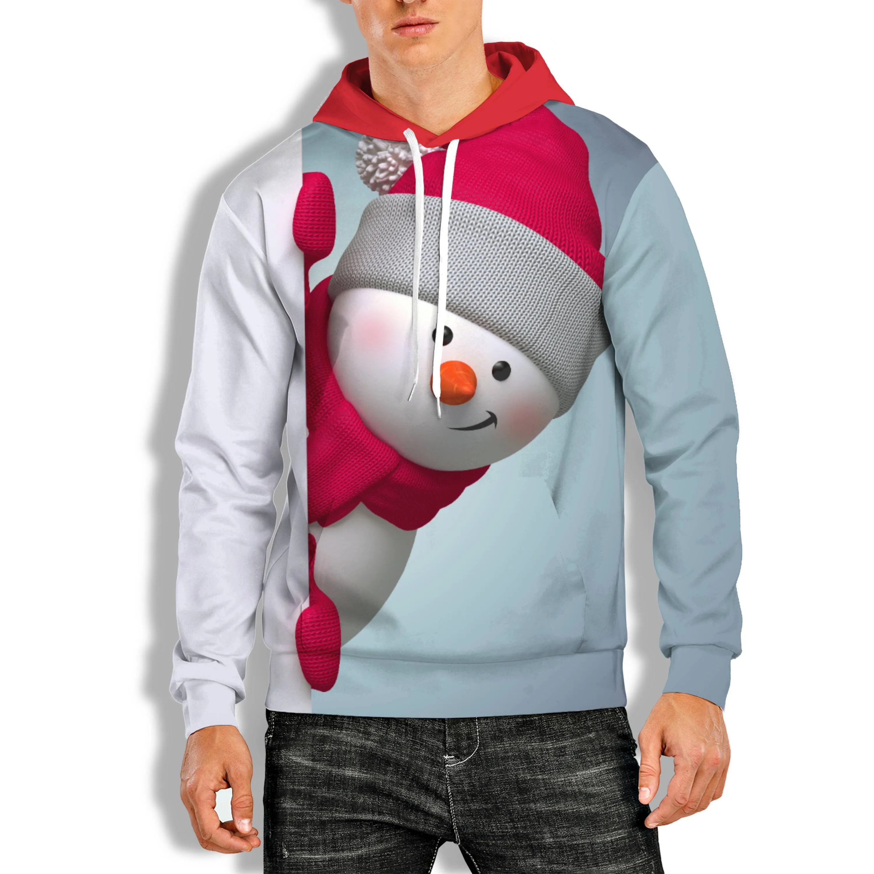 3D PRINT OVERHEAD HOODIE WITH CHRISTMAS SNOWMAN