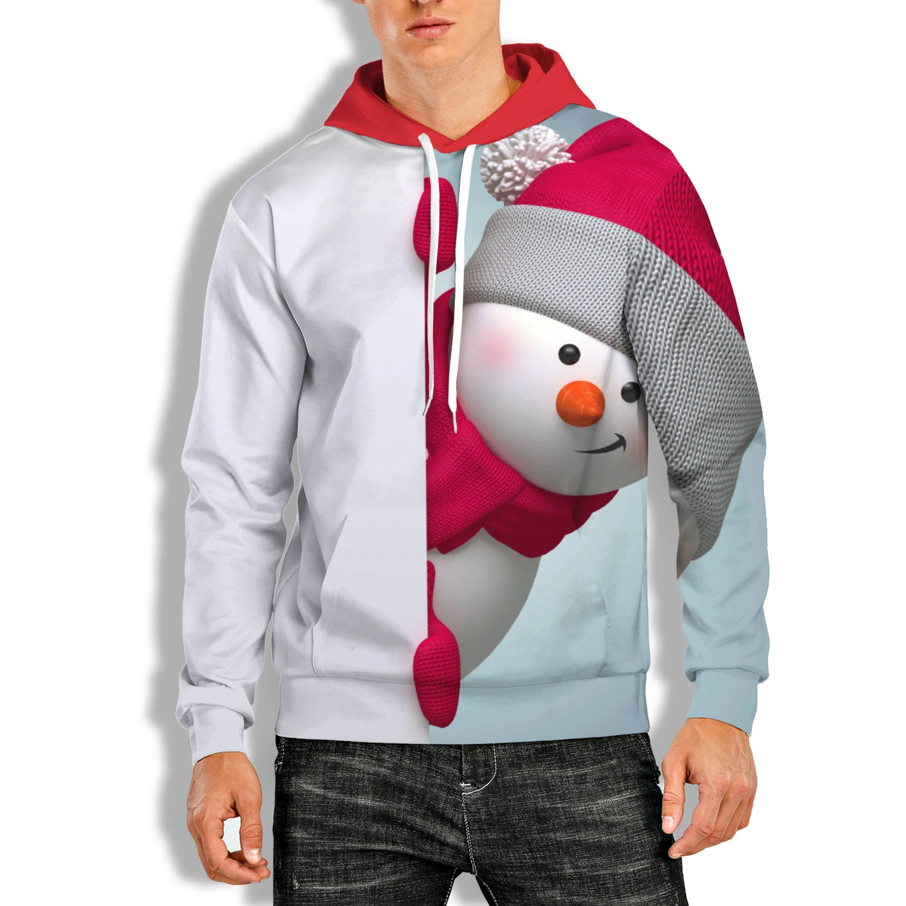 3D PRINT OVERHEAD HOODIE WITH CHRISTMAS SNOWMAN
