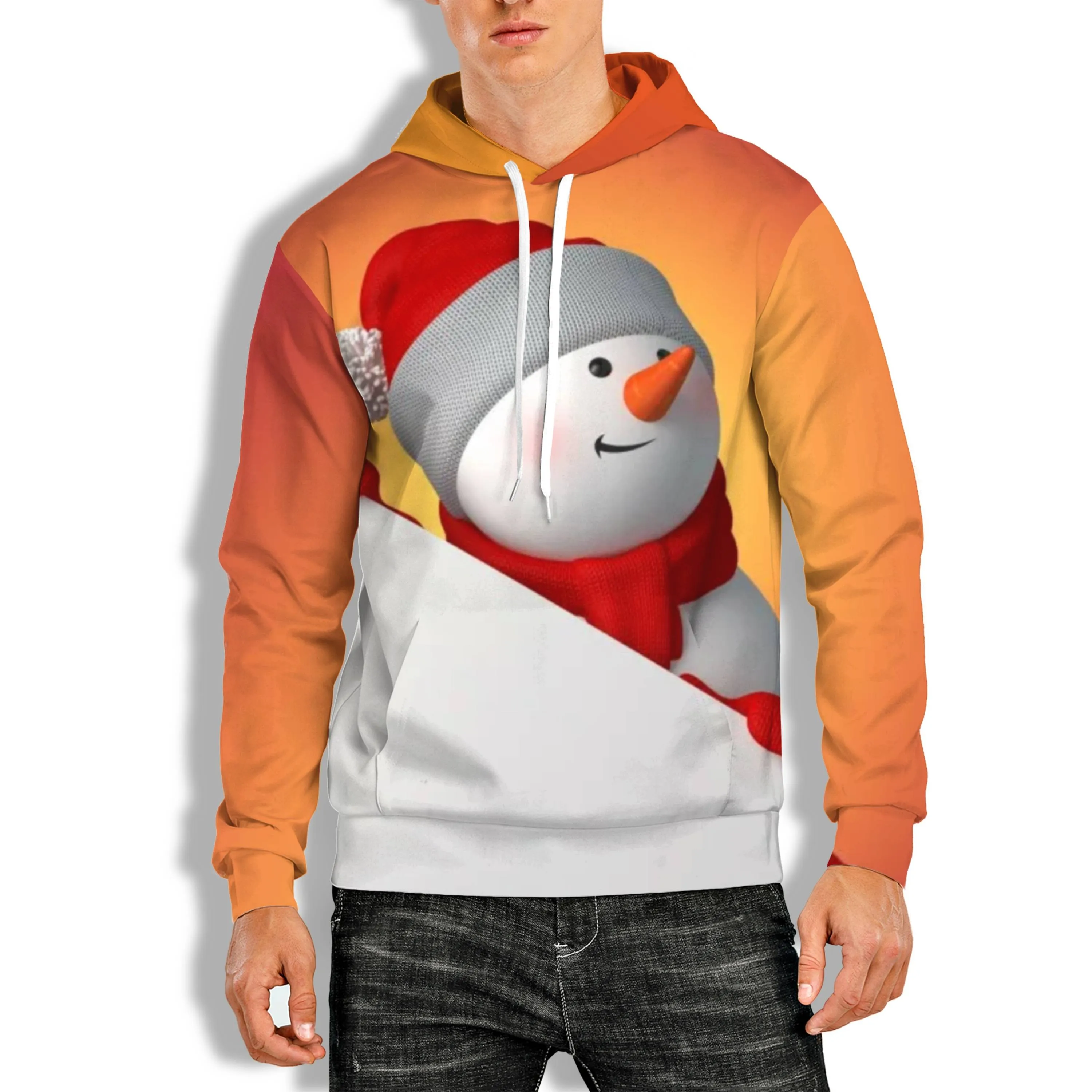 3D PRINT OVERHEAD HOODIE WITH CHRISTMAS SNOWMAN