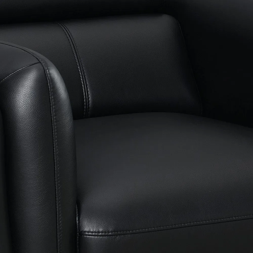 41 Inch Tuxedo Style Accent Chair, Double Track Arms, Black Faux Leather By Casagear Home