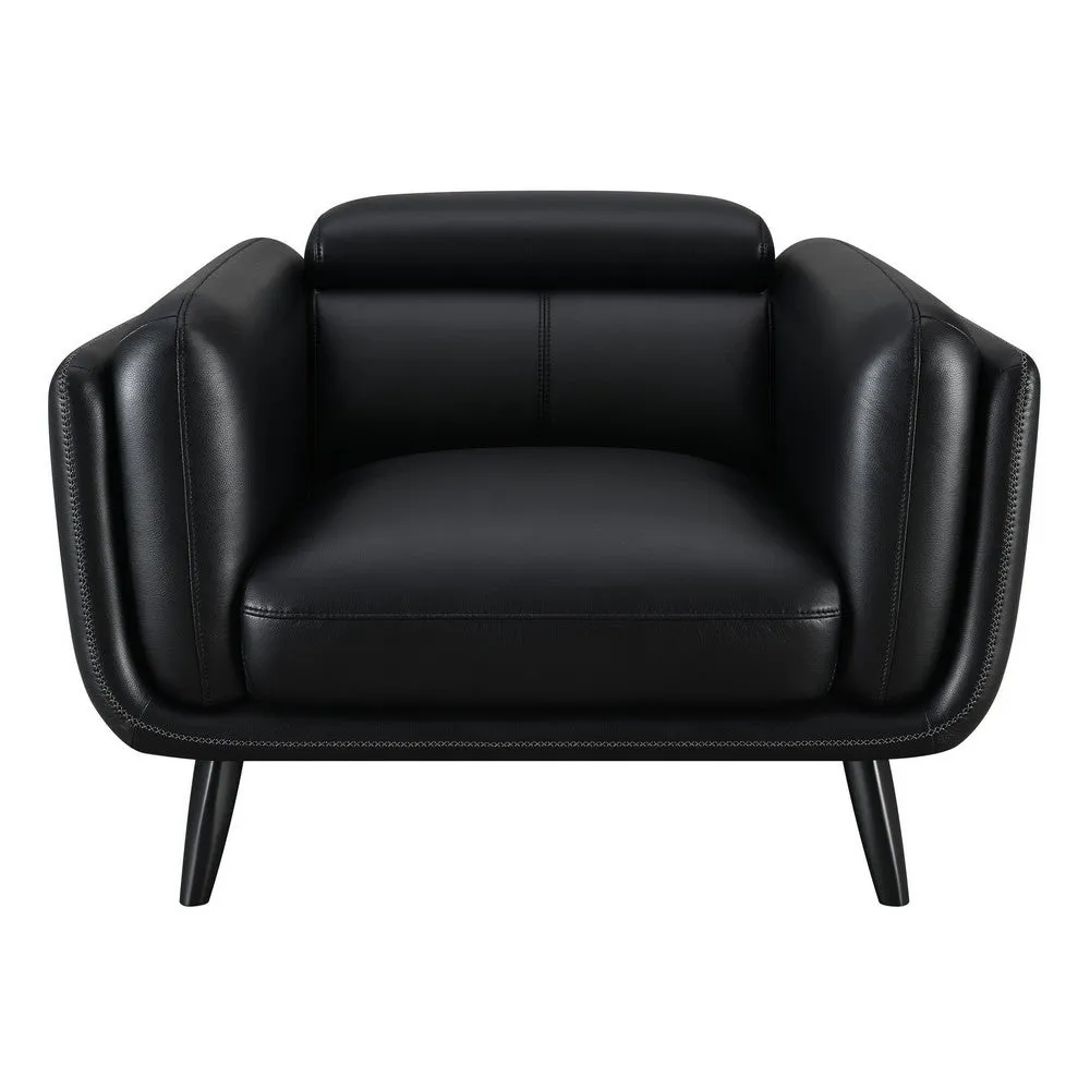 41 Inch Tuxedo Style Accent Chair, Double Track Arms, Black Faux Leather By Casagear Home