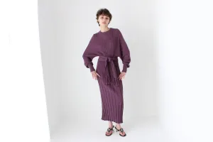 80s Sculptural Ribbed Pure Wool Batwing Sweater Dress