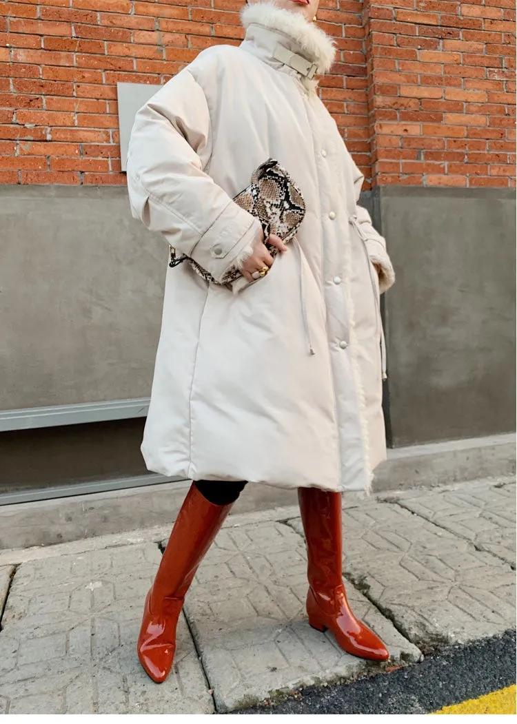 8GIRLS FAUX FUR TRIM PADDED LONG JACKET IN WHITE