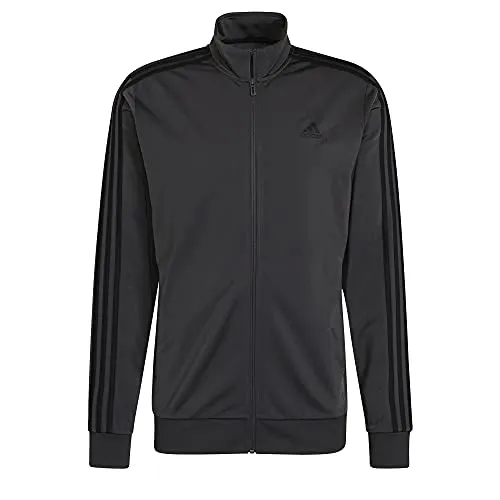 adidas Men's Essentials Warm-Up 3-Stripes Track Top, Dark Grey Heather/Black, Medium