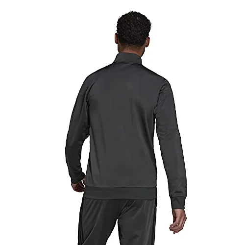 adidas Men's Essentials Warm-Up 3-Stripes Track Top, Dark Grey Heather/Black, Medium