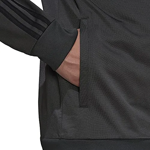 adidas Men's Essentials Warm-Up 3-Stripes Track Top, Dark Grey Heather/Black, Medium