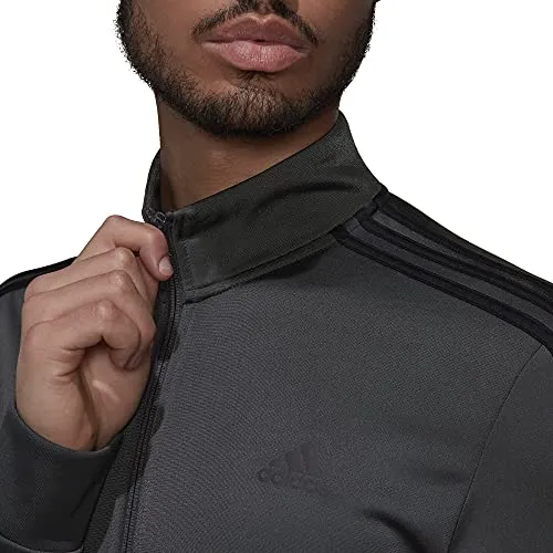 adidas Men's Essentials Warm-Up 3-Stripes Track Top, Dark Grey Heather/Black, Medium