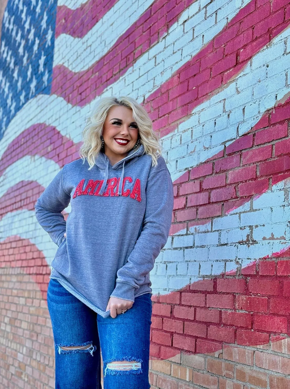 America Red Applique Hooded Sweatshirt by Texas True Threads