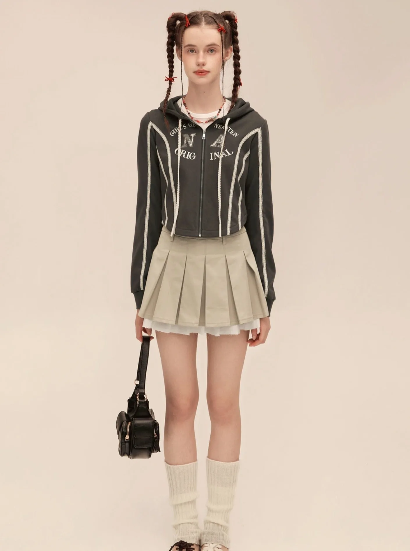 American Double Layer Contrast Pleated Skirt