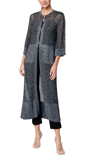 Arianna Shimmery Mesh-Knit Duster / Coat ; Silver Black