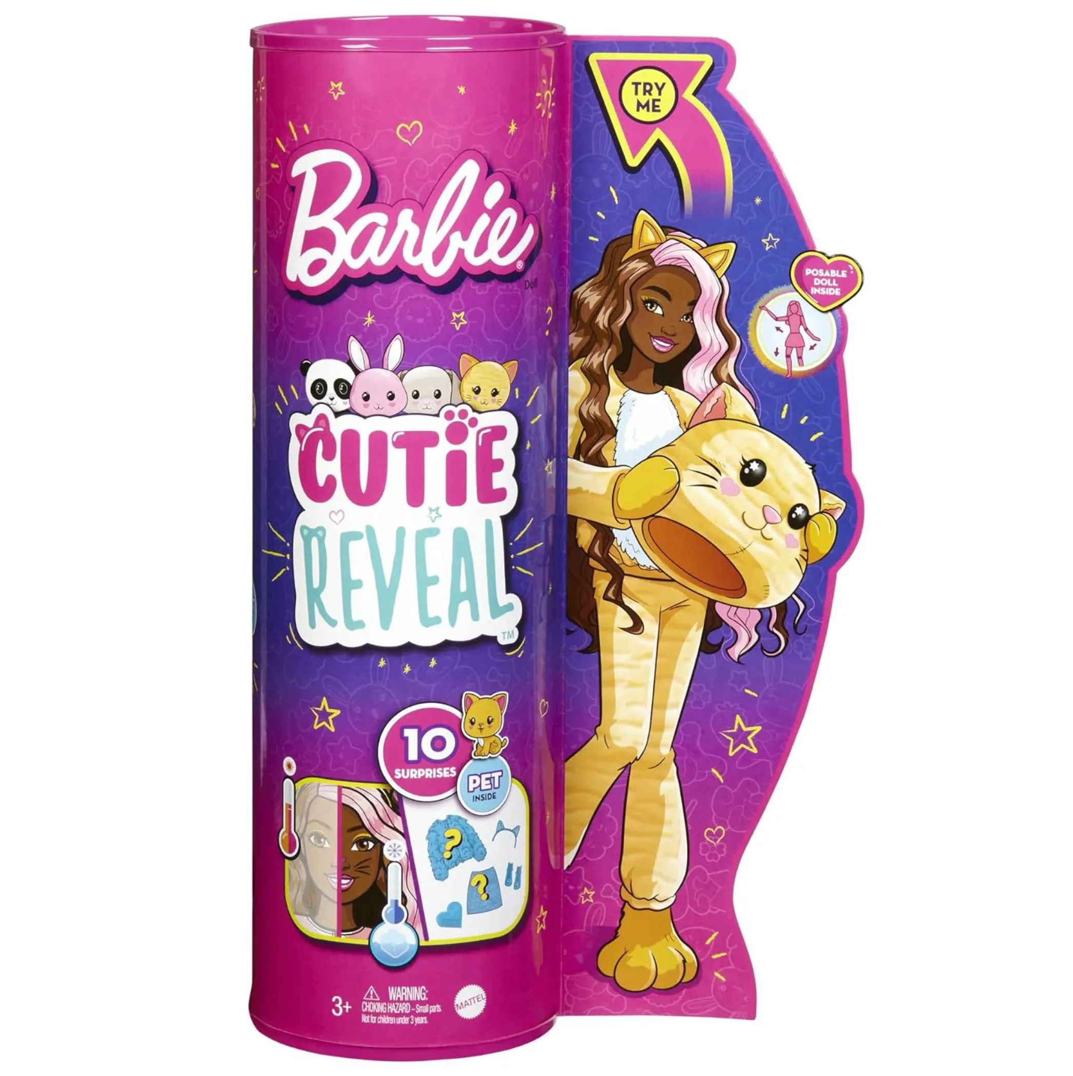 Barbie Cutie Reveal Doll with Kitty Plush Costume & 10 Surprises Including Mini Pet & Color Change