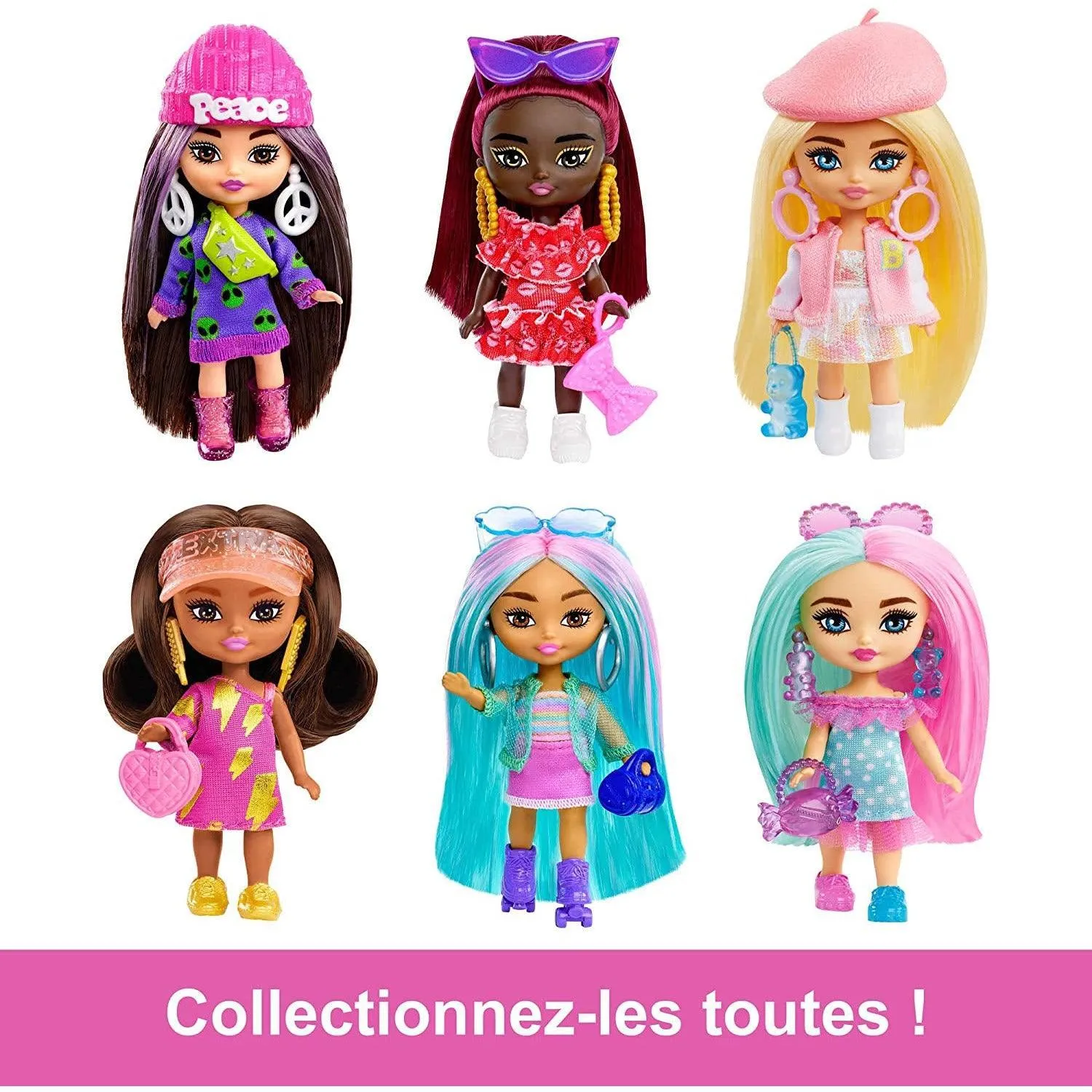 Barbie Extra Mini Minis Doll with Blonde Hair, Beret, Varsity Jacket & Accessories & Stand, 3.25-Inch