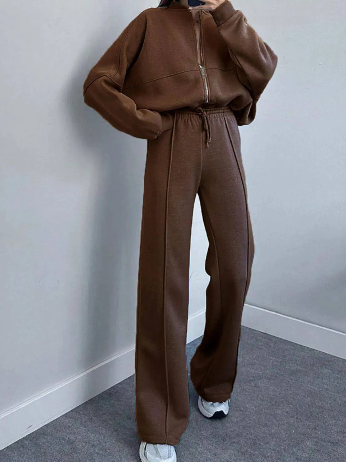 Baseball Collar Zip-Up & Drawstring Pants Set