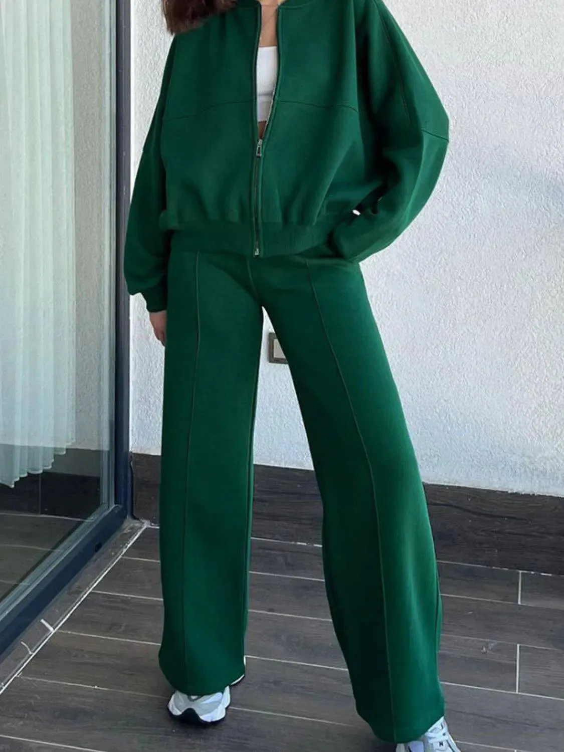 Baseball Collar Zip-Up & Drawstring Pants Set