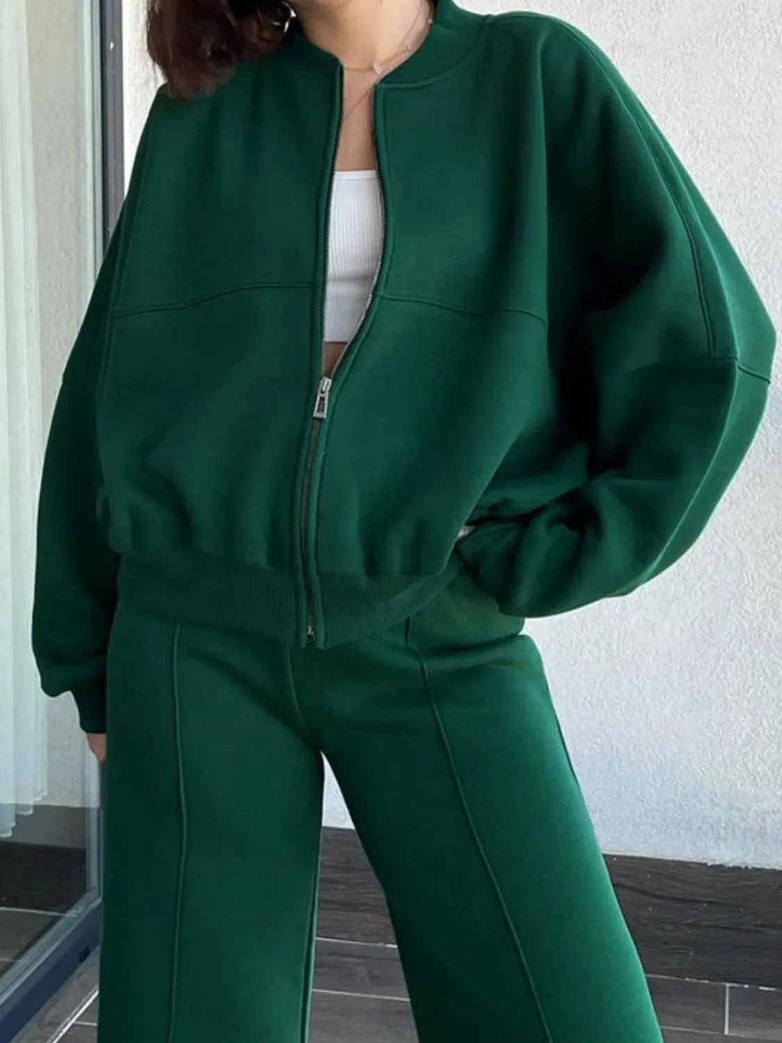 Baseball Collar Zip-Up & Drawstring Pants Set