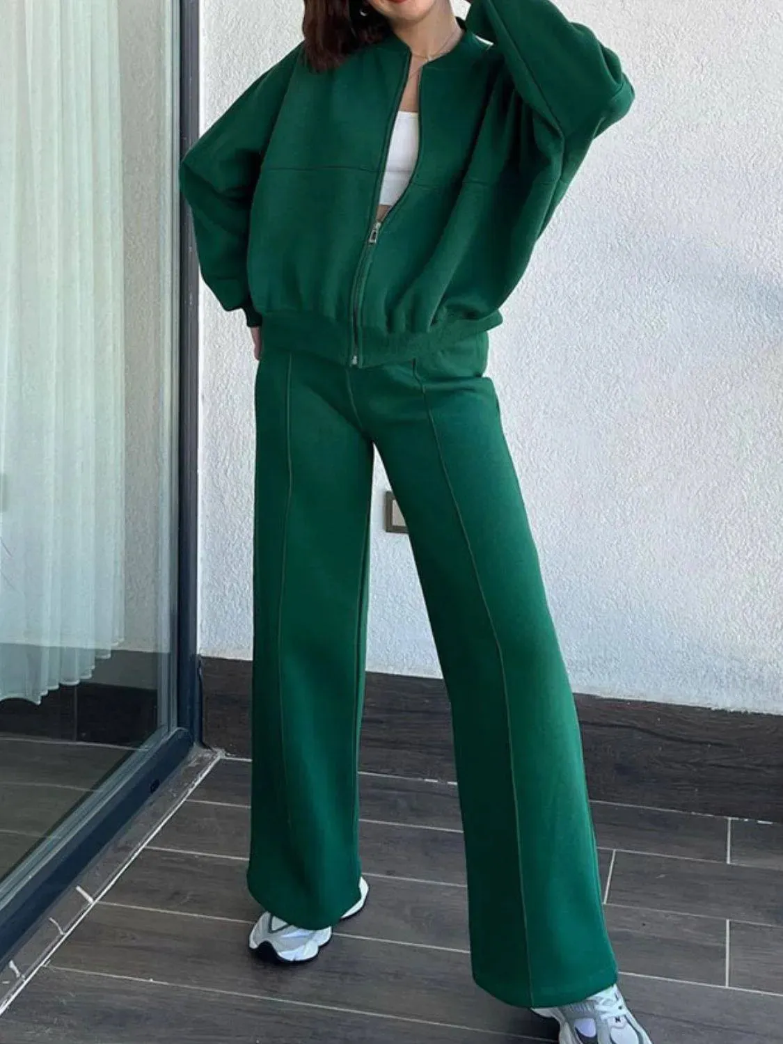 Baseball Collar Zip-Up & Drawstring Pants Set