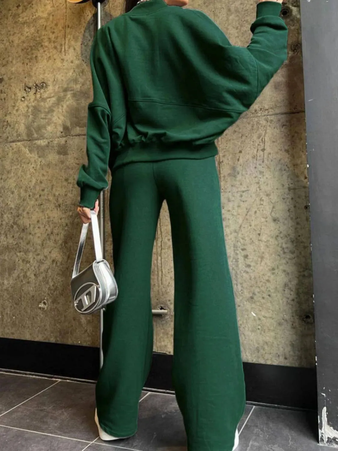 Baseball Collar Zip-Up & Drawstring Pants Set