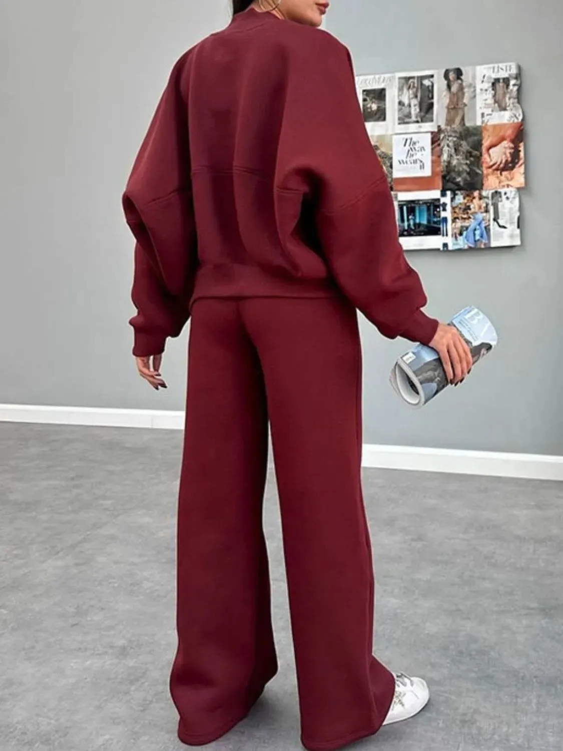 Baseball Collar Zip-Up & Drawstring Pants Set