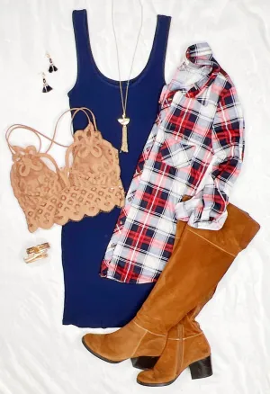 Basic Ribbed Tank Dress - Navy