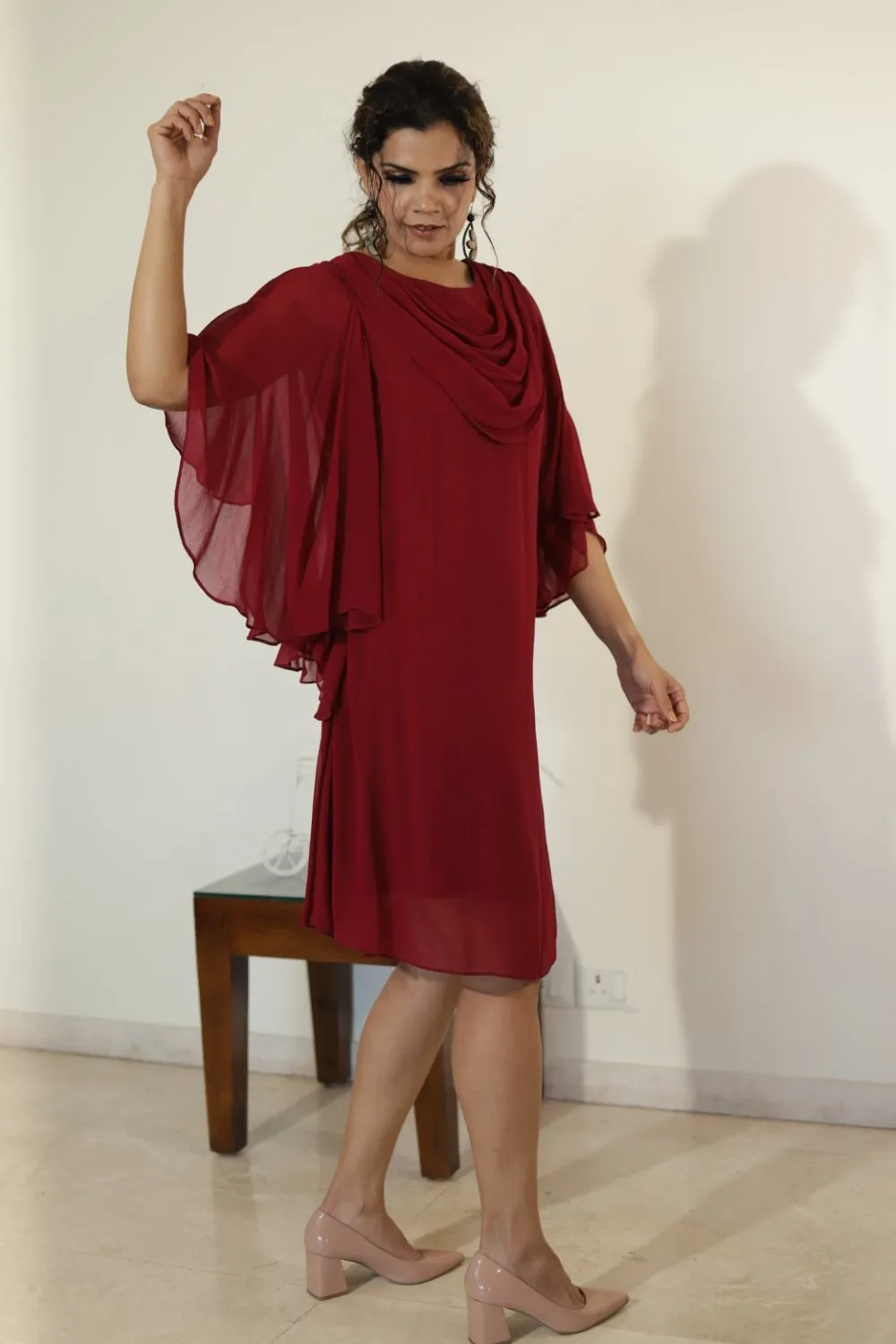 Batwings Dress-Maroon