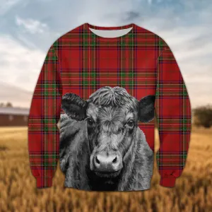 Black Angus Tartan Caro Pattern 3D Christmas Sweatshirt, Gift for Farmers Cow Lovers