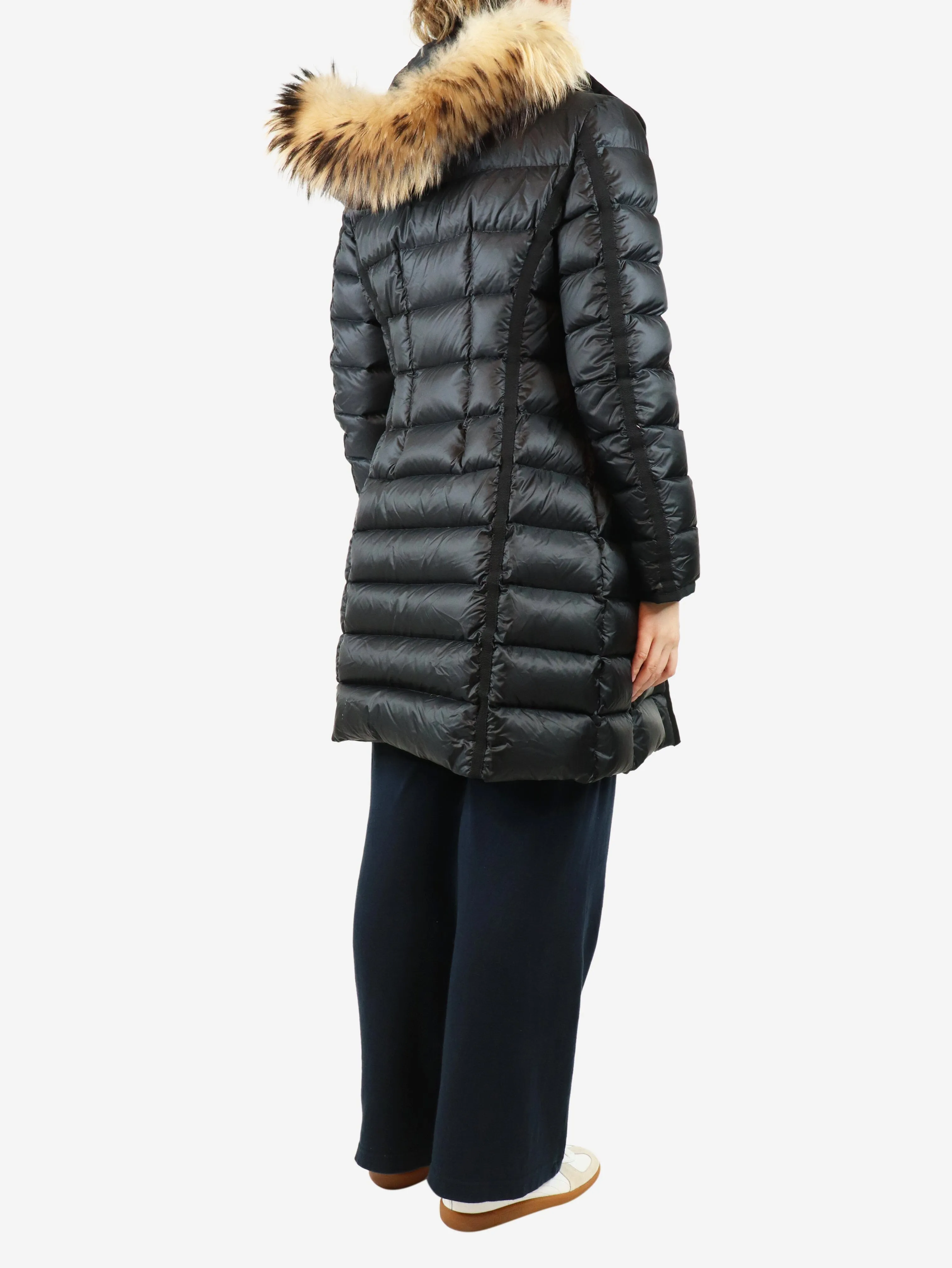 Black long puffer coat - size UK 14