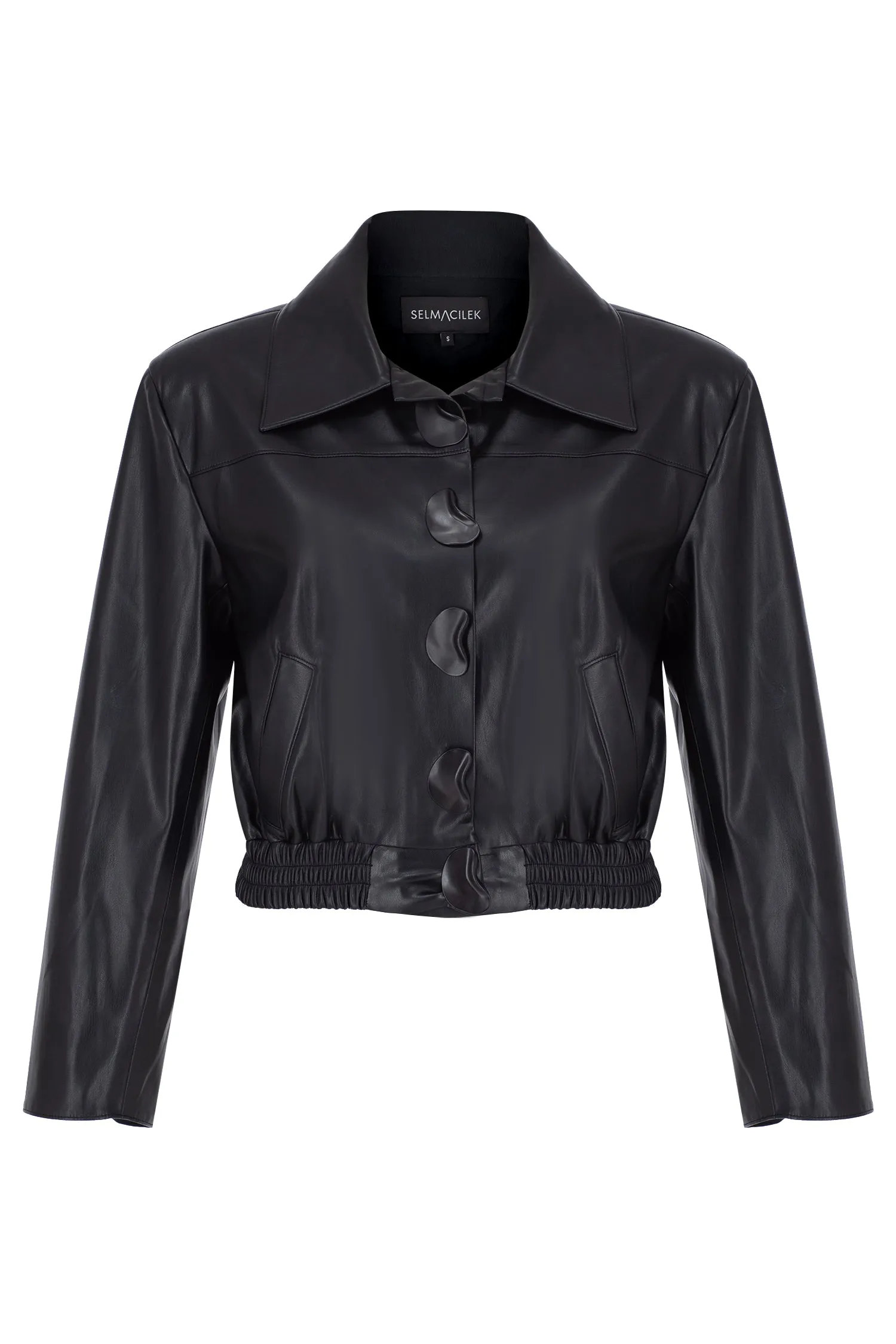 Black Vegan Leather Button Detailed Jacket