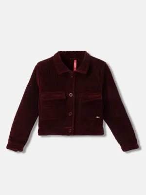 Blue Giraffe Girls Solid Full Sleeves Collar Jacket
