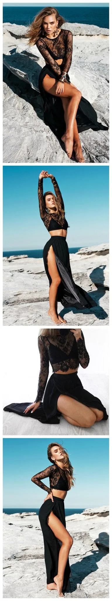 Boho Two Piece Prom Dress | Black Prom Dress