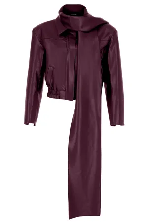 BURGUNDY VEGAN LEATHER SCARF DETAILED JACKET