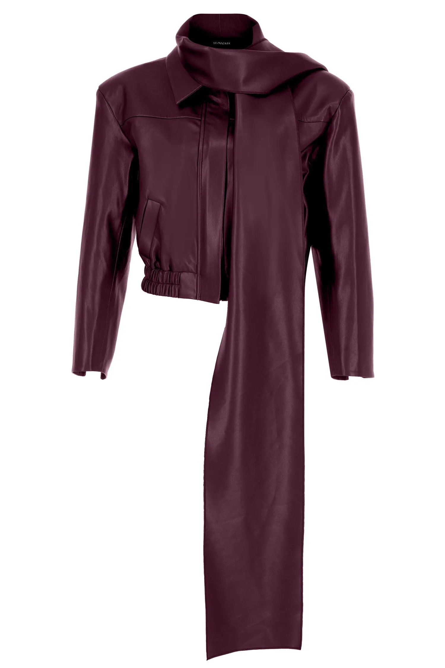 BURGUNDY VEGAN LEATHER SCARF DETAILED JACKET