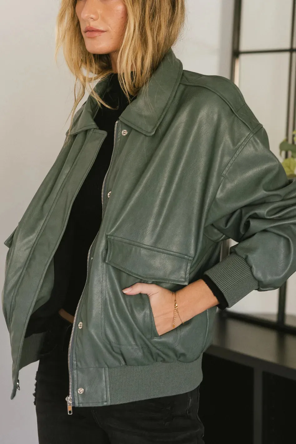 Call Me Back Vegan Jacket in Olive - FINAL SALE